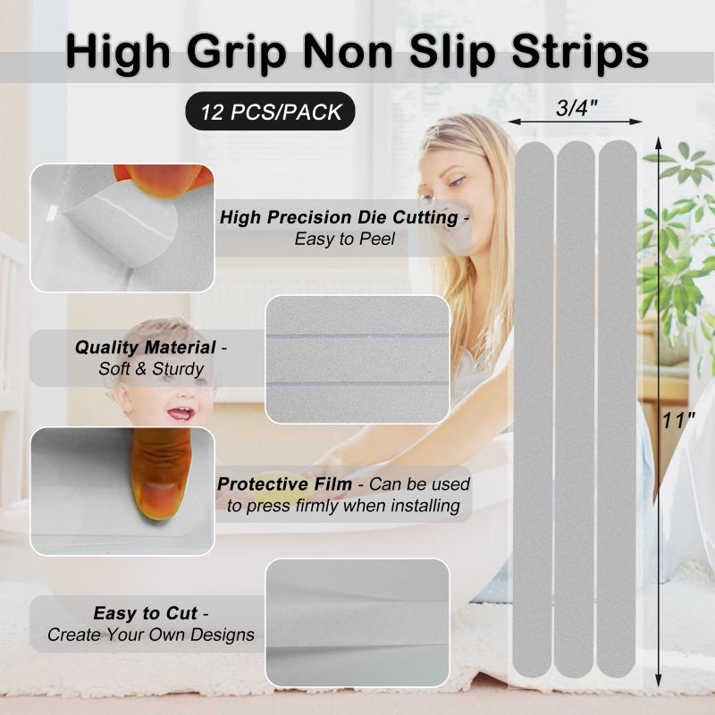 SX ملصقات غير قابلة للانزلاق لحمام S&X، مسارات مقاومة للانزلاق ذات نسيج خشن، عبوة من 12 - 0.75 × 11 بوصة (رمادي) - Image 4